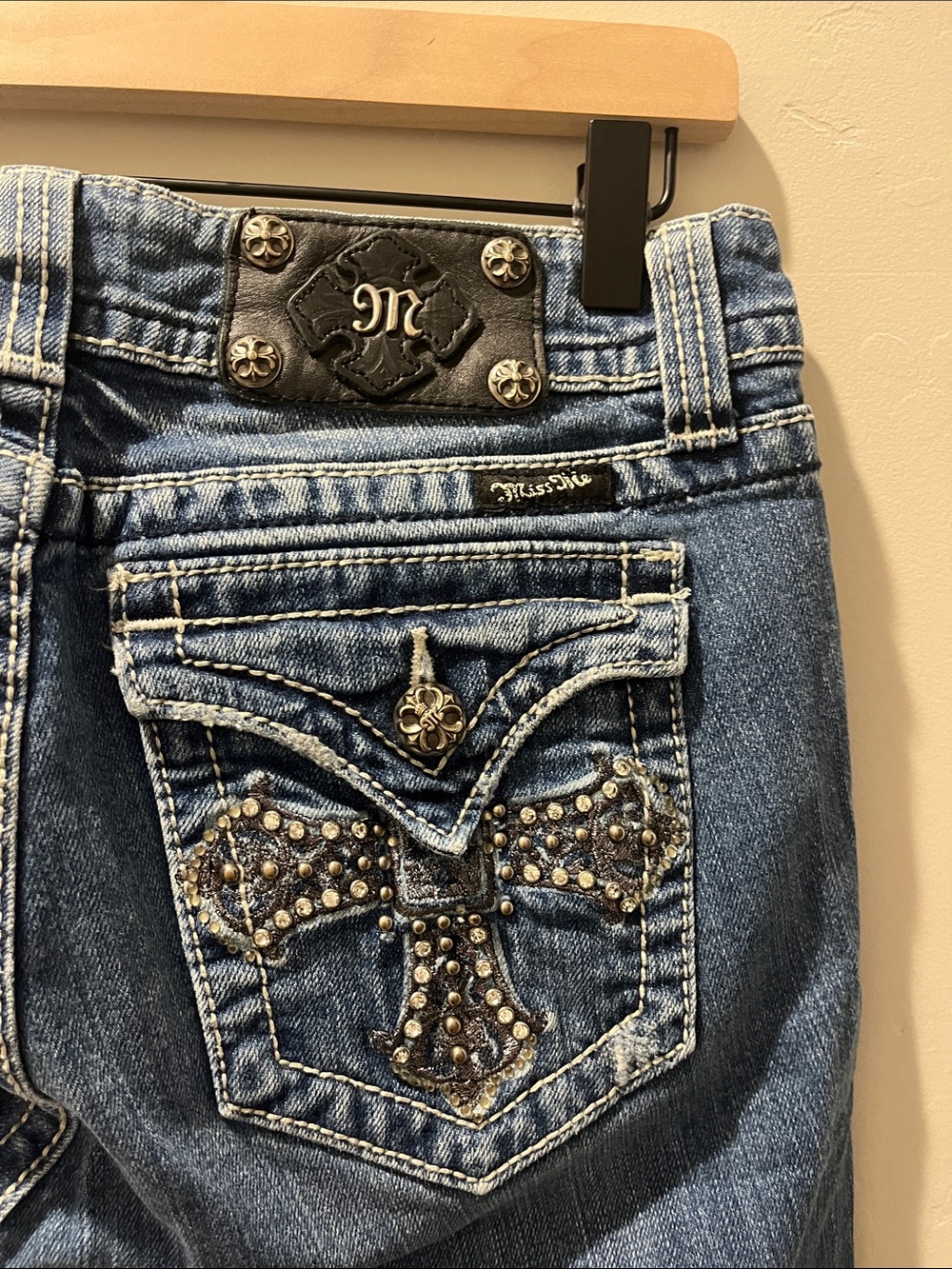 Miss Me Blue Denim Jeans with Embellished Cross Pocket